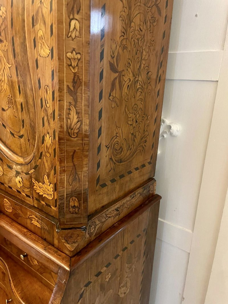 Outstanding Quality 18th Century Antique Dutch Marquetry Inlaid Burr Walnut Bureau Bookcase - Image 14